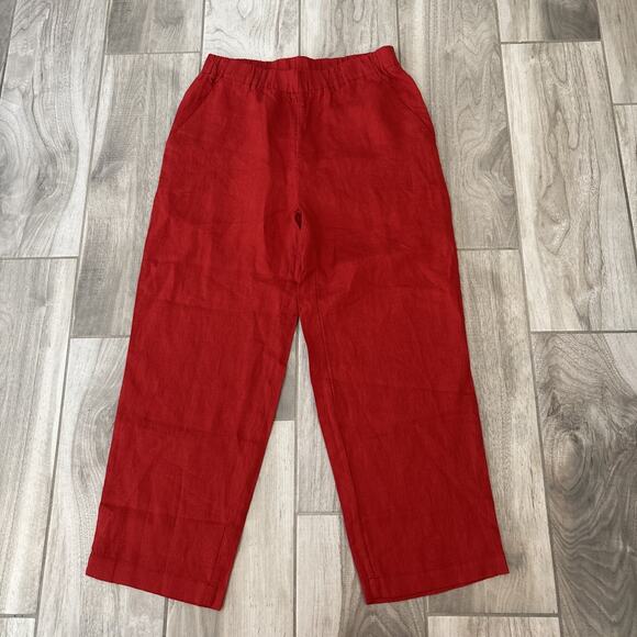 Quince Women's Sz Small 100% European Linen Cropped Pants 25" Inseam Red NWT - Picture 1 of 11